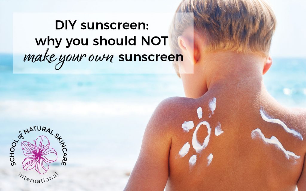 Example of blog post image created for client. It shows brand logo and fonts, as well as a photo of a small child with sunscreen on their back applied as a drawing of the sun and waves.